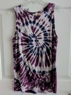 C&C California Purple & Blue Tie-Dye Tank Top, Medium Sleeveless Festival